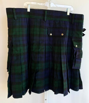 Vintage Wool Kilt Mens Blackwatch Plaid Scottish Tartan Layered Heavy sz 44